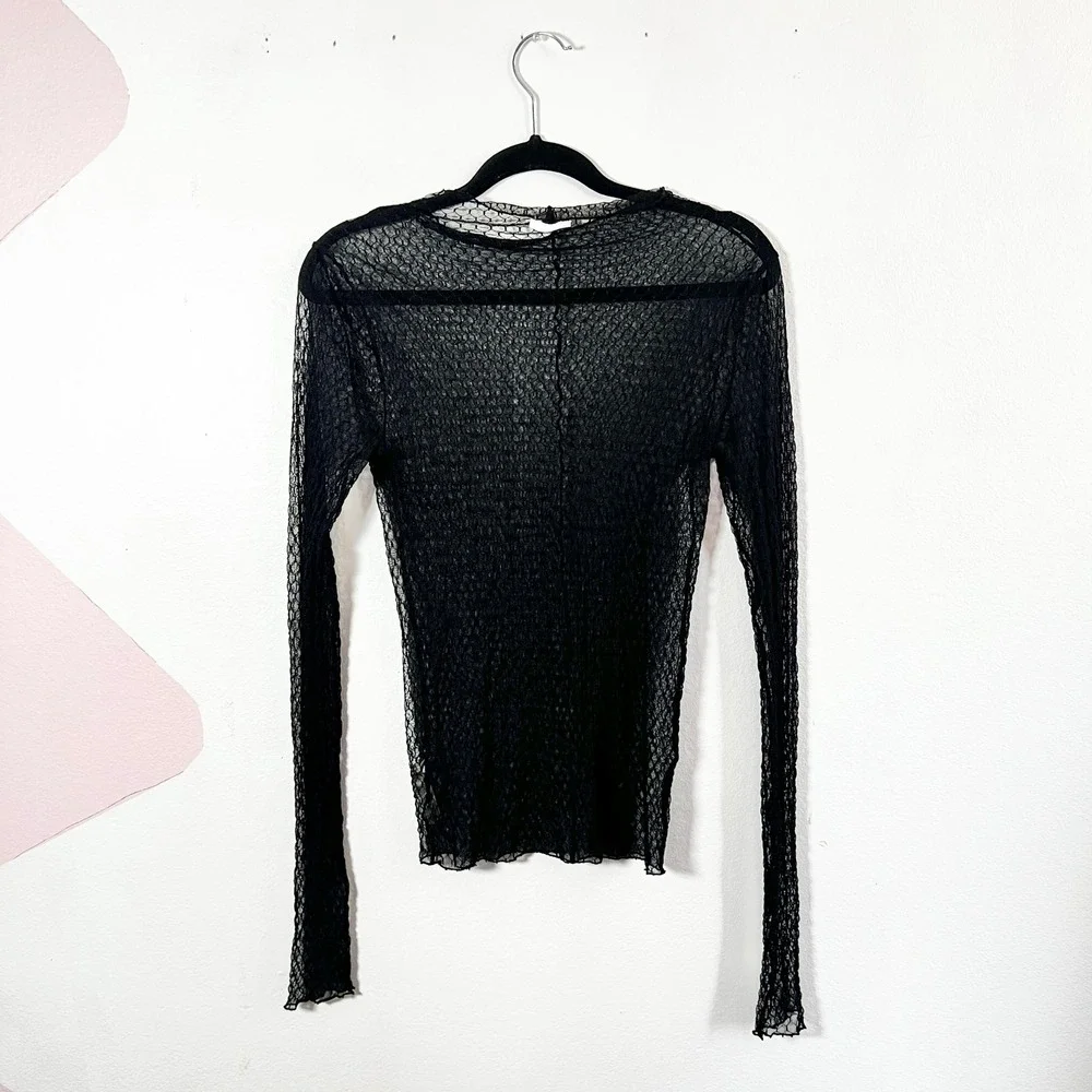 Intimately Free People‎ Womens Sheer Mesh Layering Long Sleeve Top Black Small